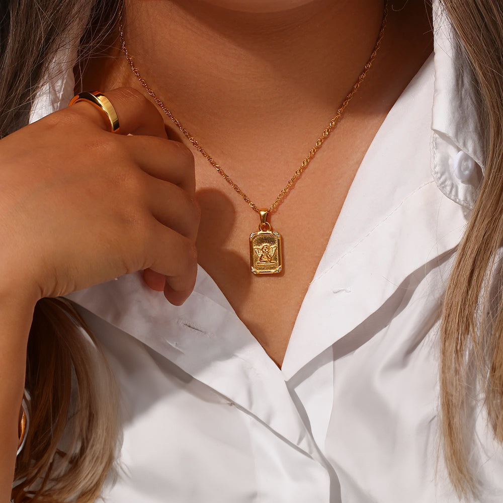 VB 18K Gold Plated Angel Tarot Card Necklace.