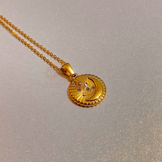 18K Gold Plated Dainty Moon Waterproof Necklace.