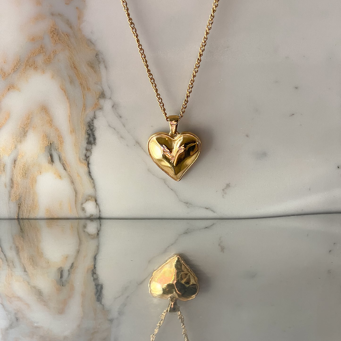 18K Gold Plated Stainless Steal Vintage Heart Necklace, Heart with Double Chain.