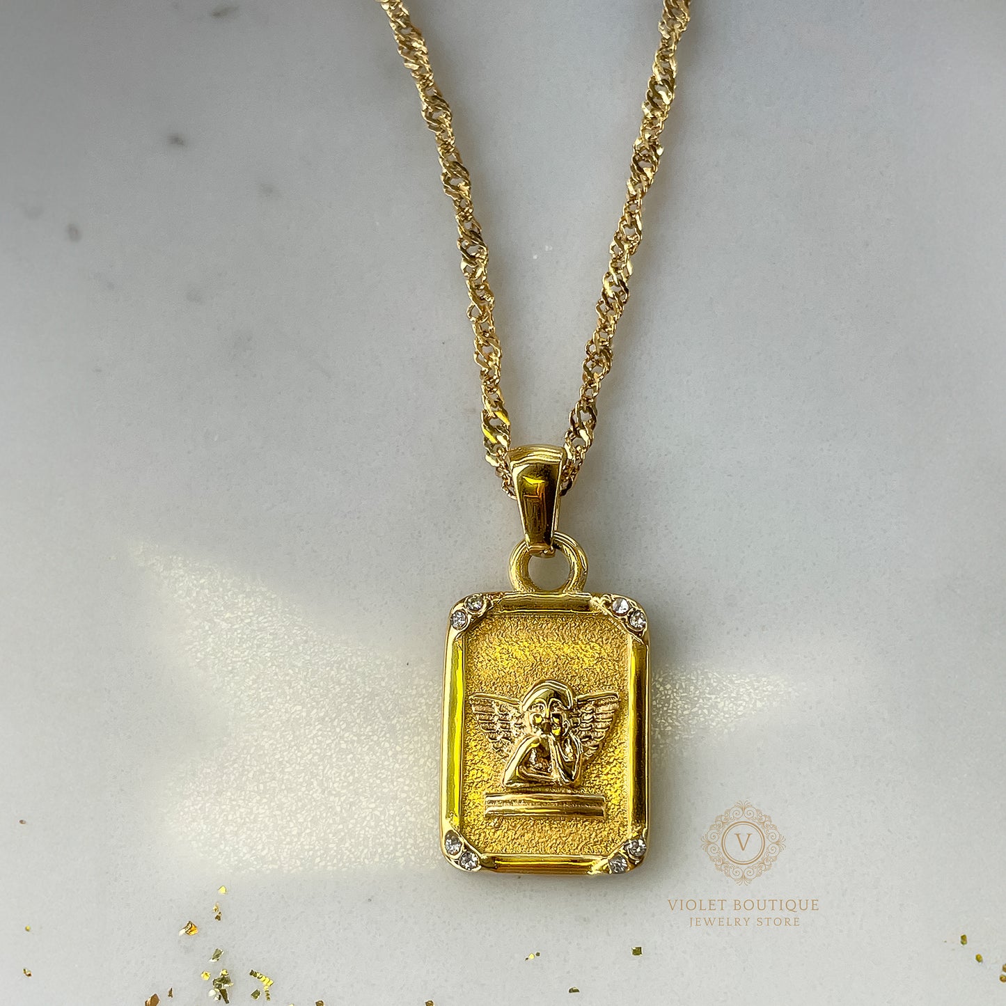 VB 18K Gold Plated Angel Tarot Card Necklace.