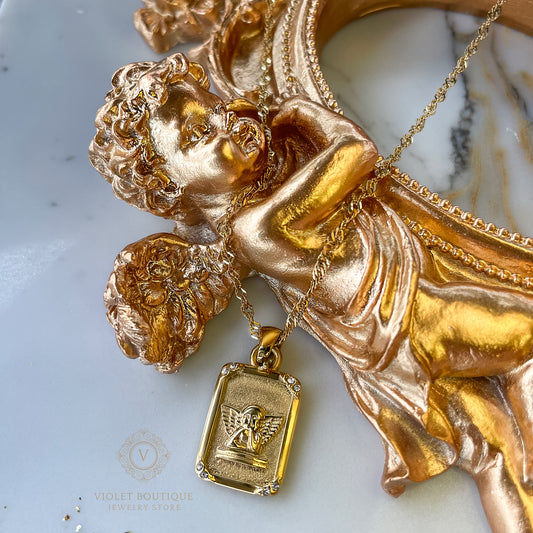 VB 18K Gold Plated Angel Tarot Card Necklace.