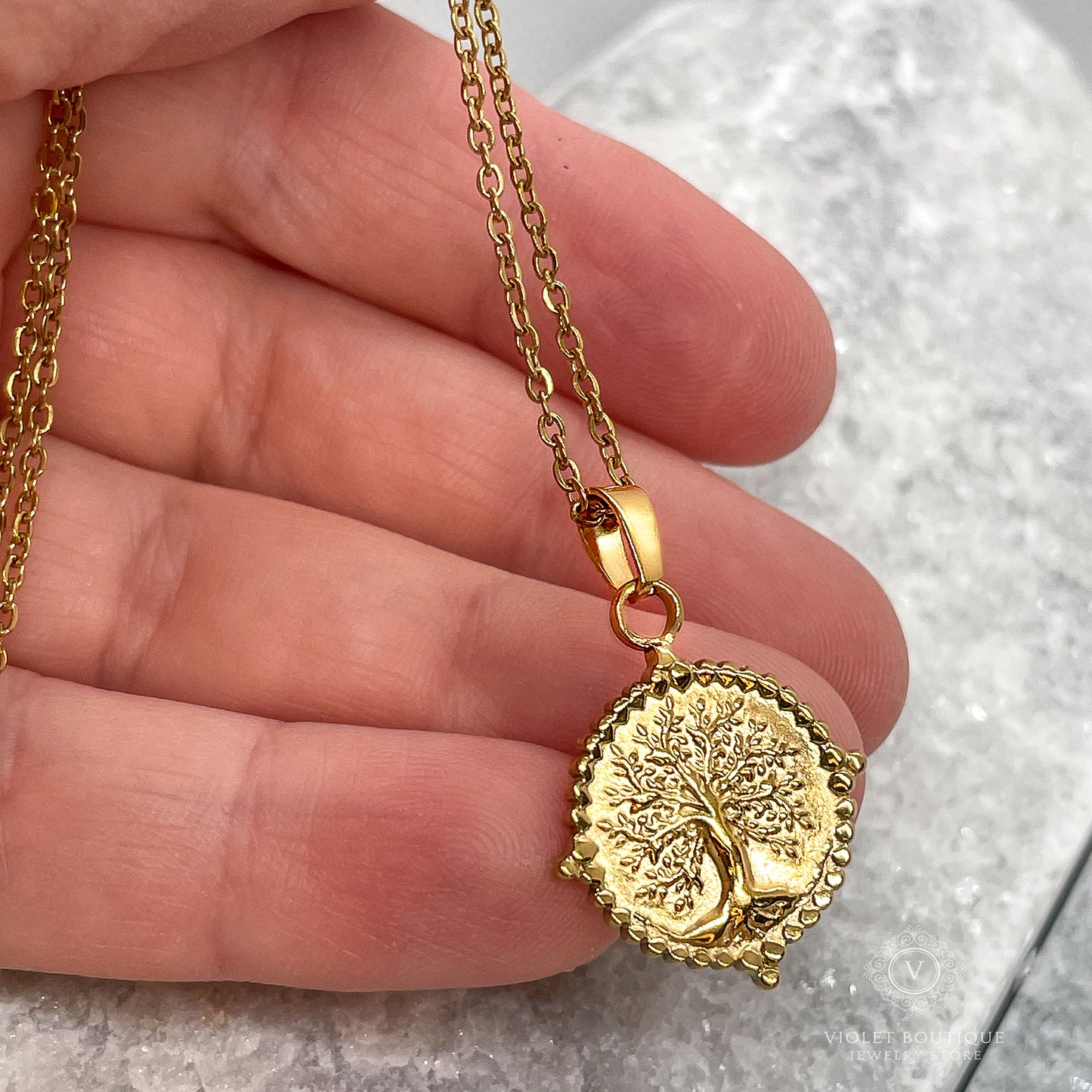 VB 18K Gold Plated Tree of Life Minimalistic Pendant Necklace.
