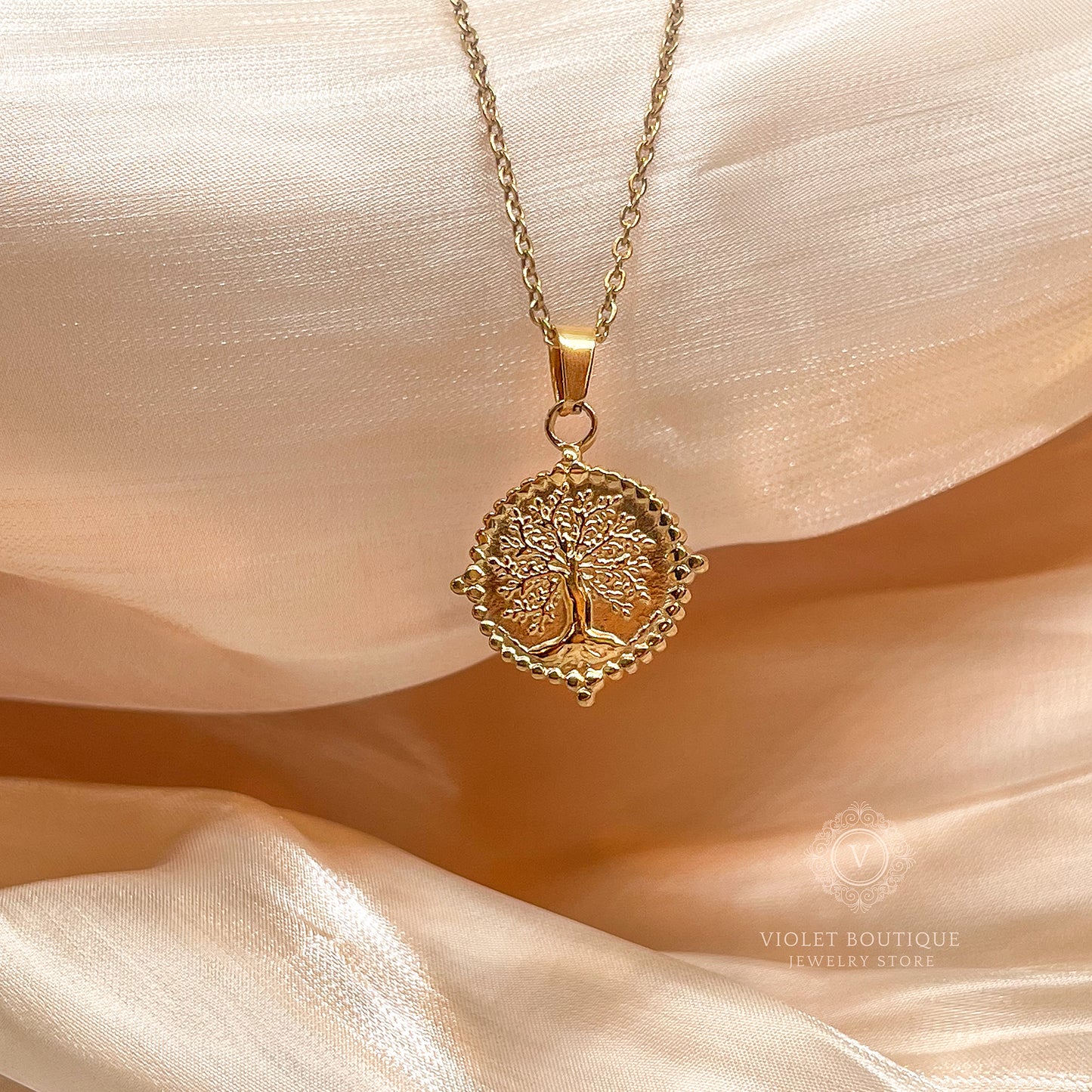 VB 18K Gold Plated Tree of Life Minimalistic Pendant Necklace.