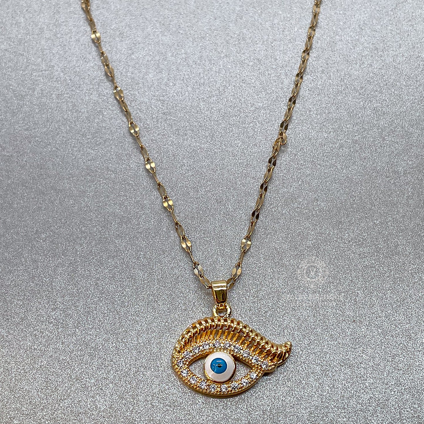 VB Stainless Steel Gold Plated Blue Evil Eye Pendant Necklace.