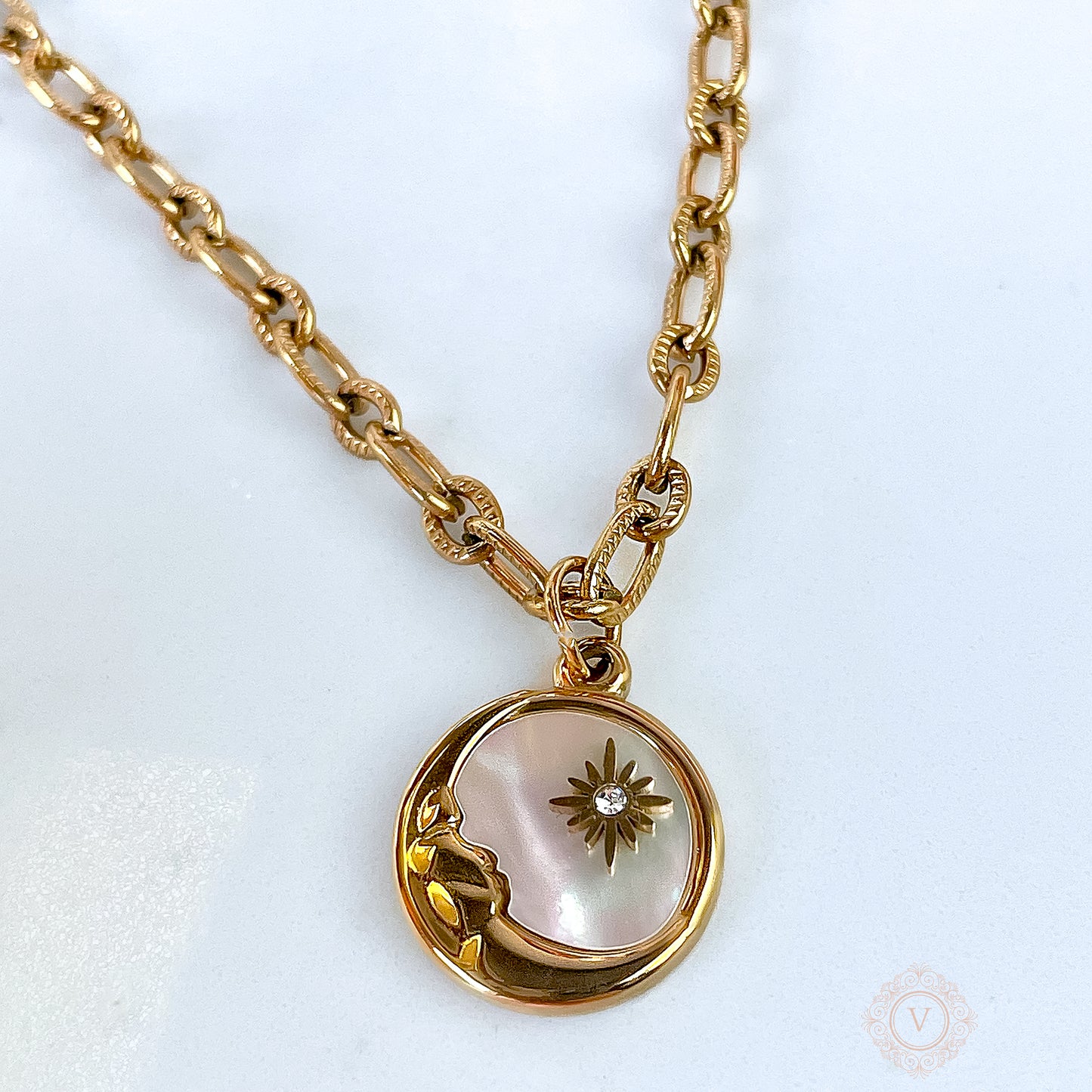VB 18K Gold Plated Moon Pendant Necklace.