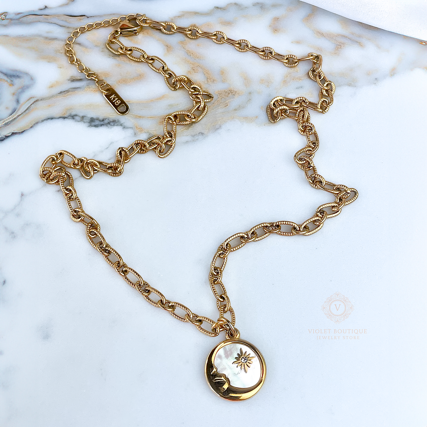 VB 18K Gold Plated Moon Pendant Necklace.