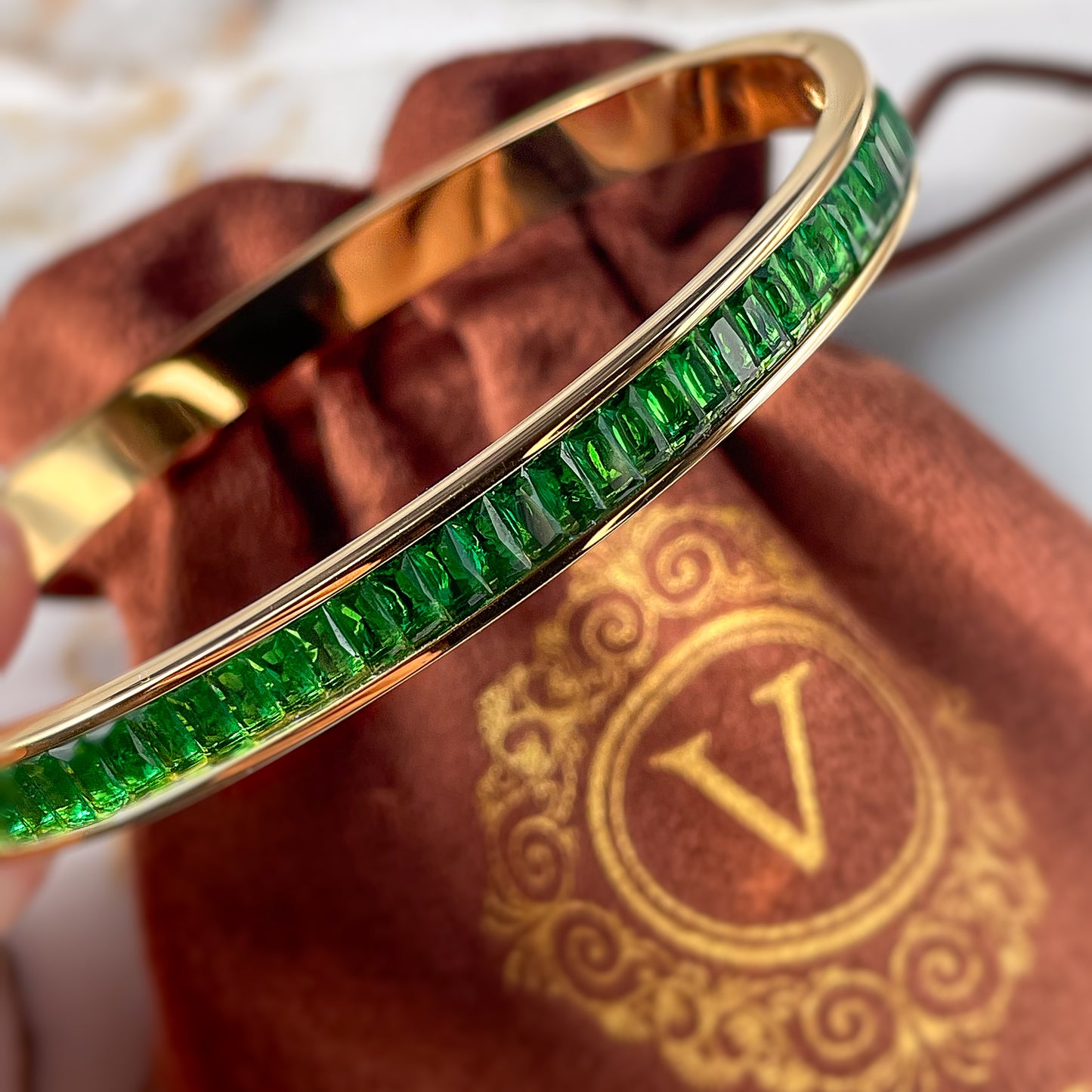 VB 18K Gold Plated, Green Rhinestone Bracelet, Amanda.