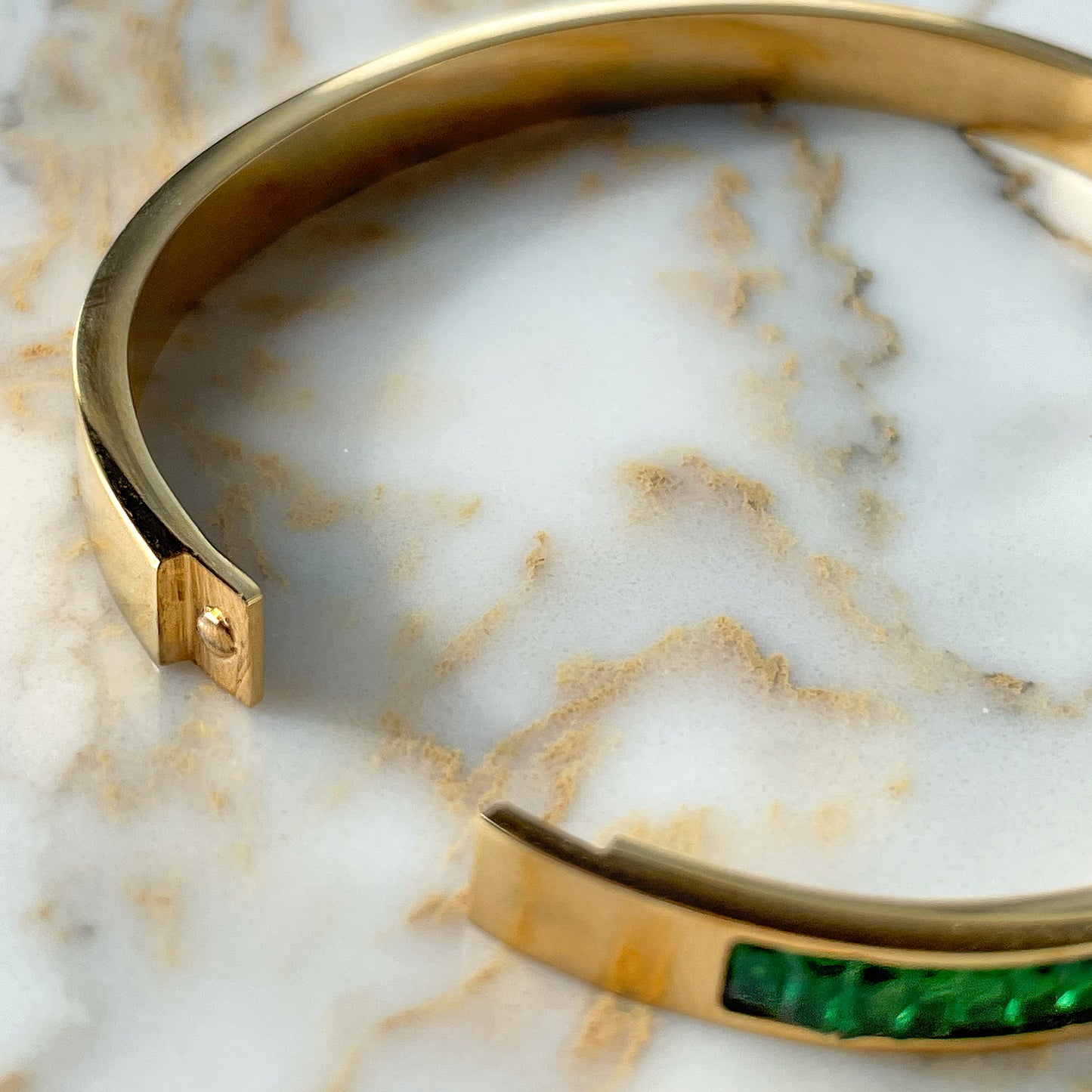 18K Gold Plated, Green Zircon Bracelet, Waterproof, Hypoallergenic, Emily.