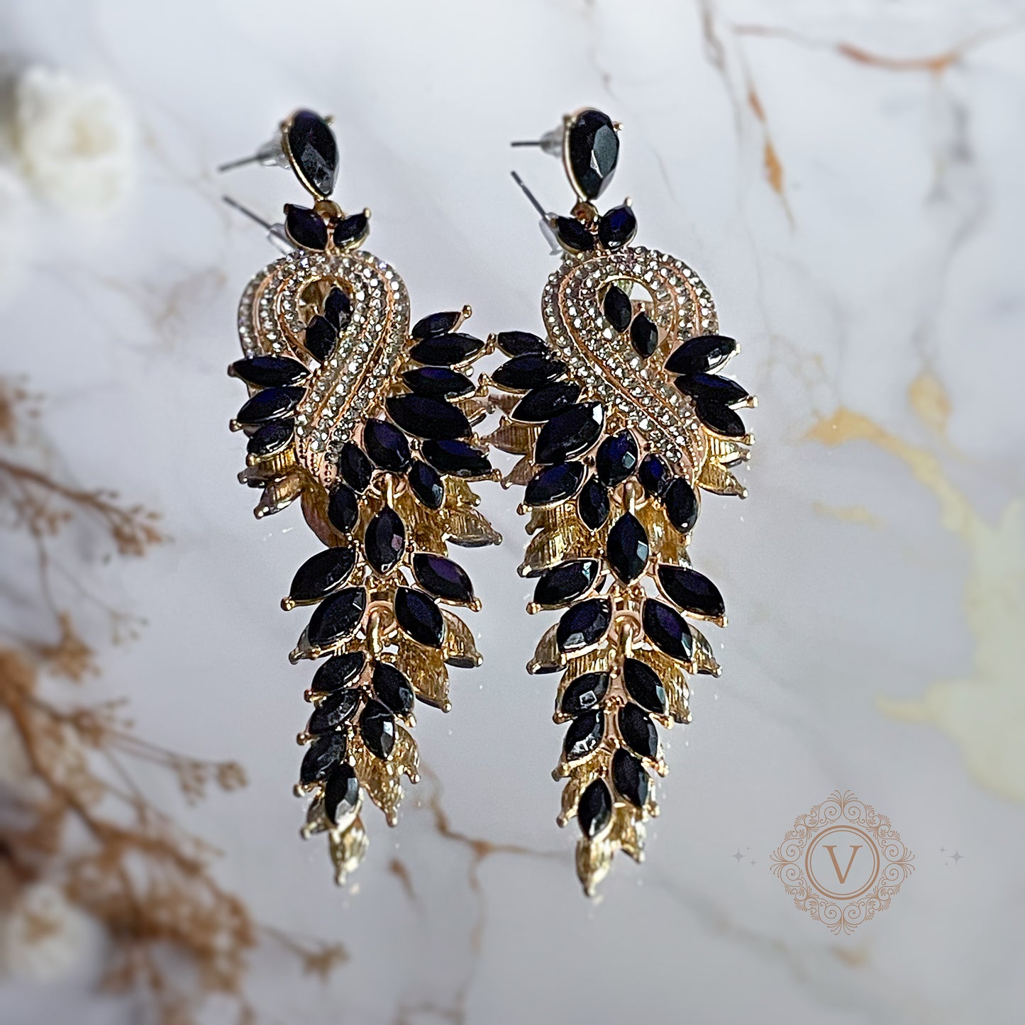 Baroque Brilliance - The Chandelier Black Crystal Earrings.