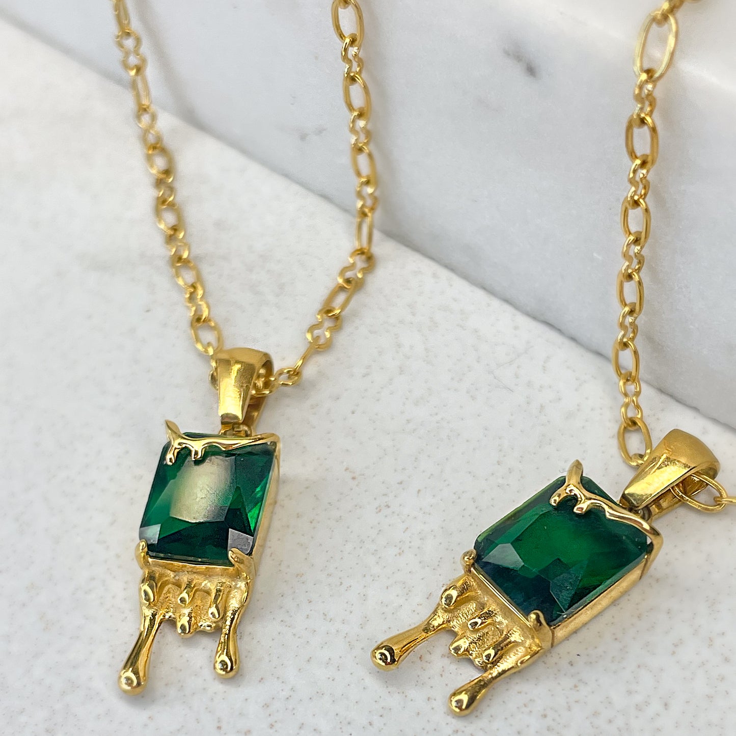 18K Gold Plated, Dainty Necklace with a Green Stone.