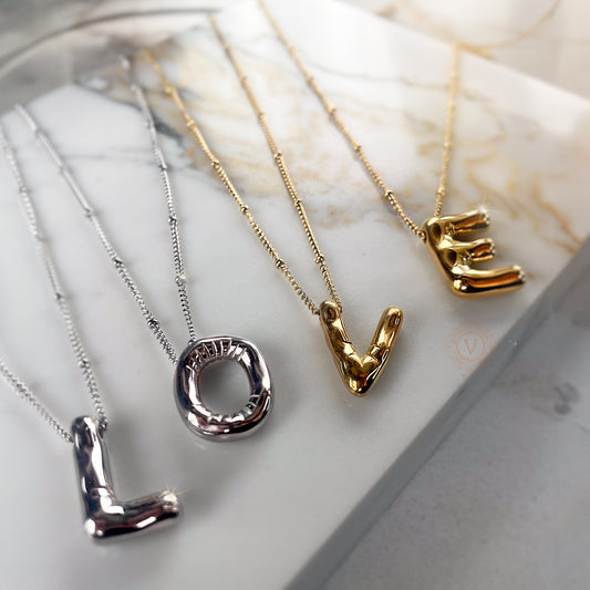 VB 3D Balloon Letter Necklace 18K Gold Plated.