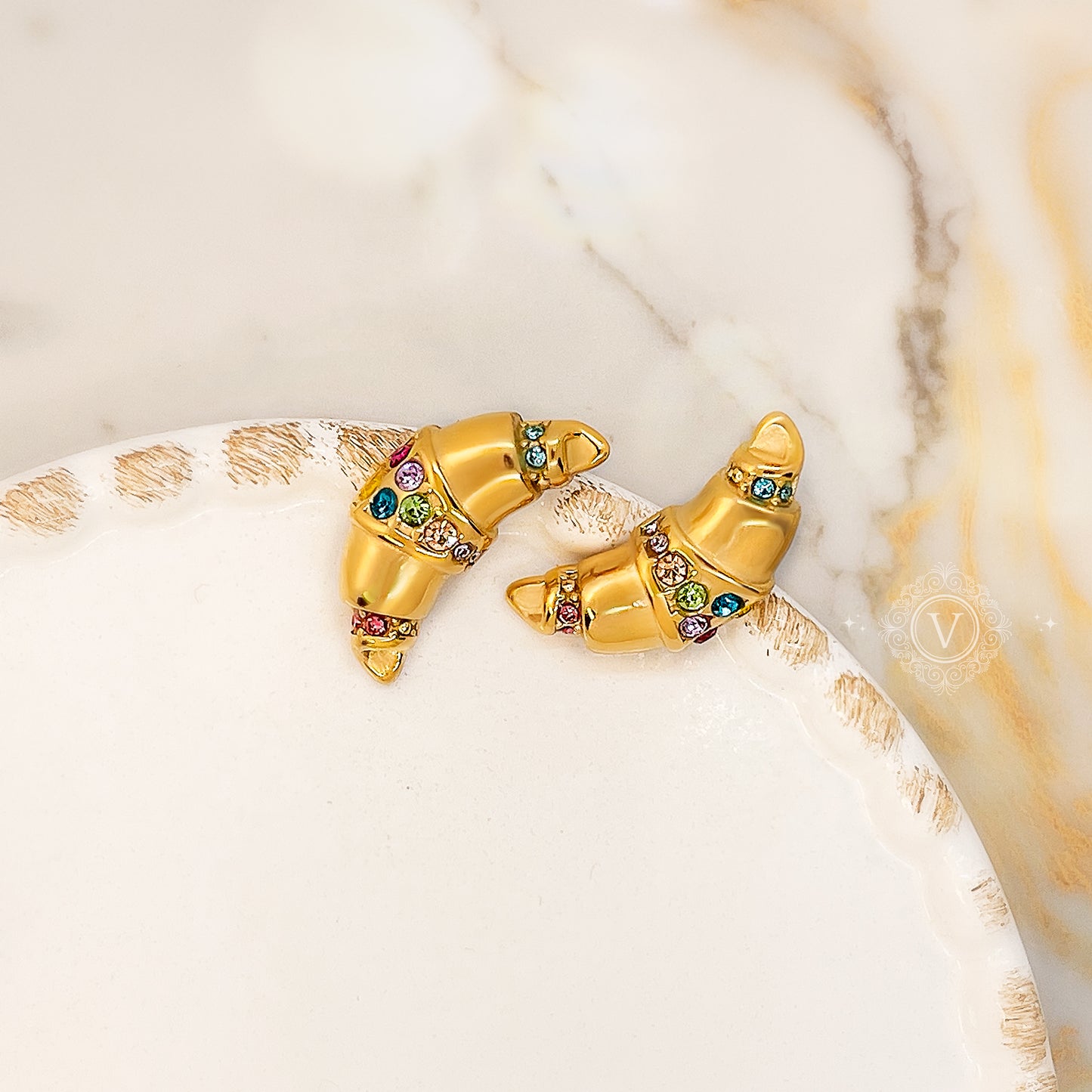 VB 18K Gold Plated Croissant Earrings.