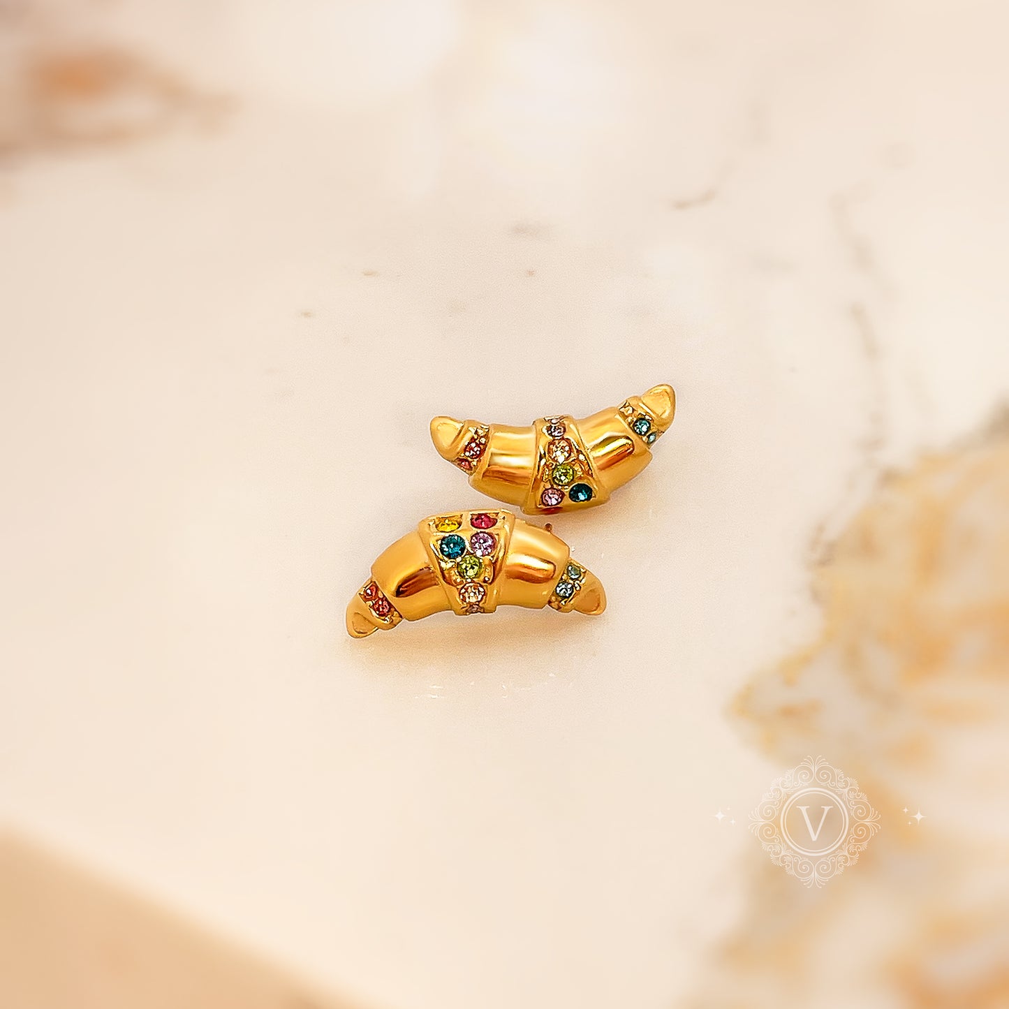 VB 18K Gold Plated Croissant Earrings.