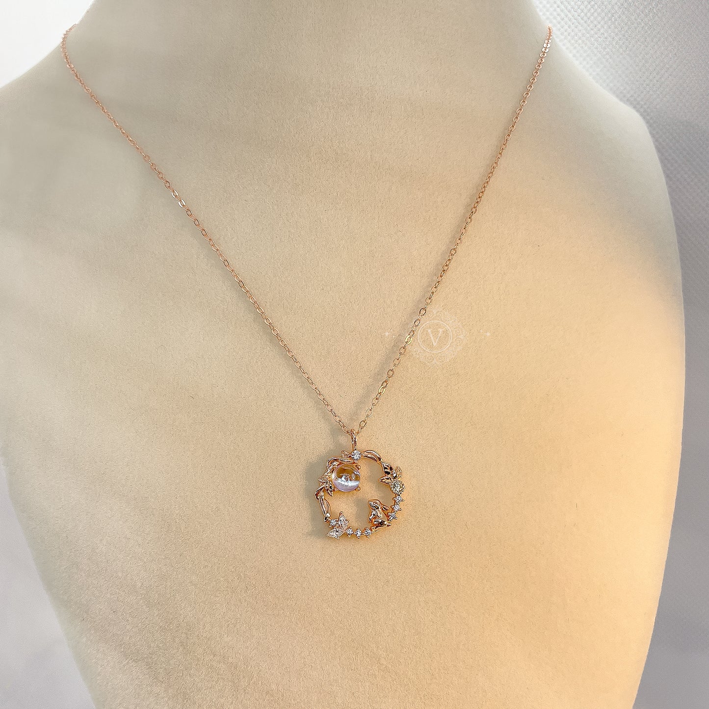 Rabbit S925 Sterling Silver, Rose Gold Necklace, Moonstone.