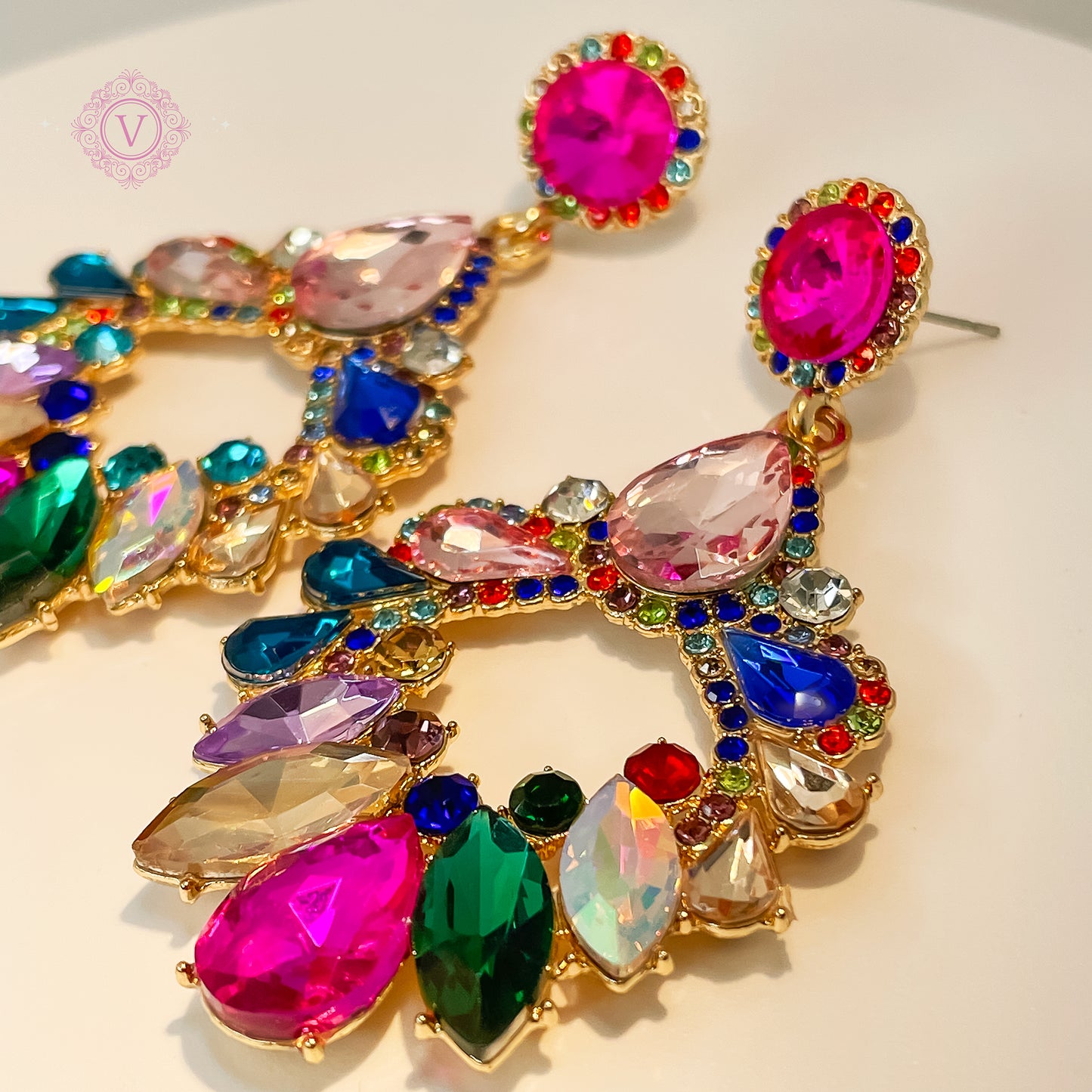 VB Brittany Large Summer Beach Colorful Crystal Earrings.