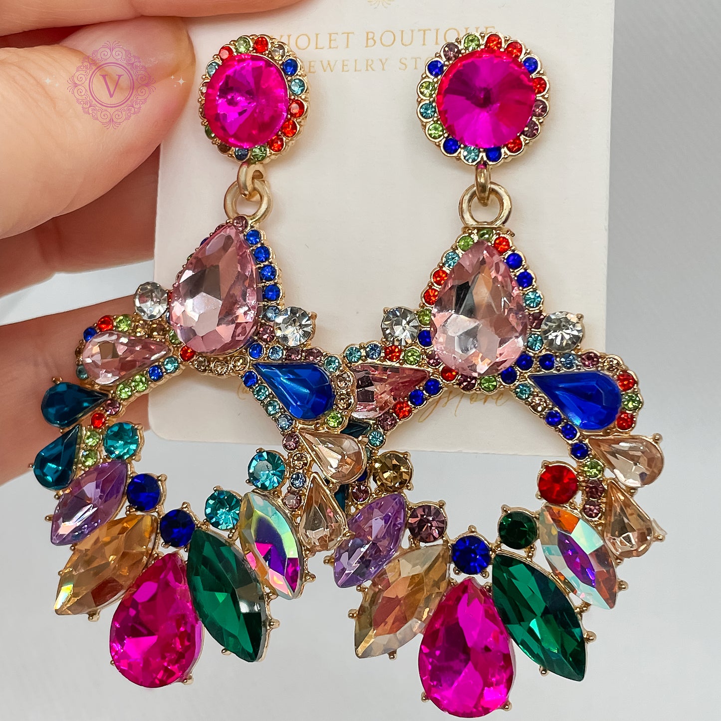 VB Brittany Large Summer Beach Colorful Crystal Earrings.