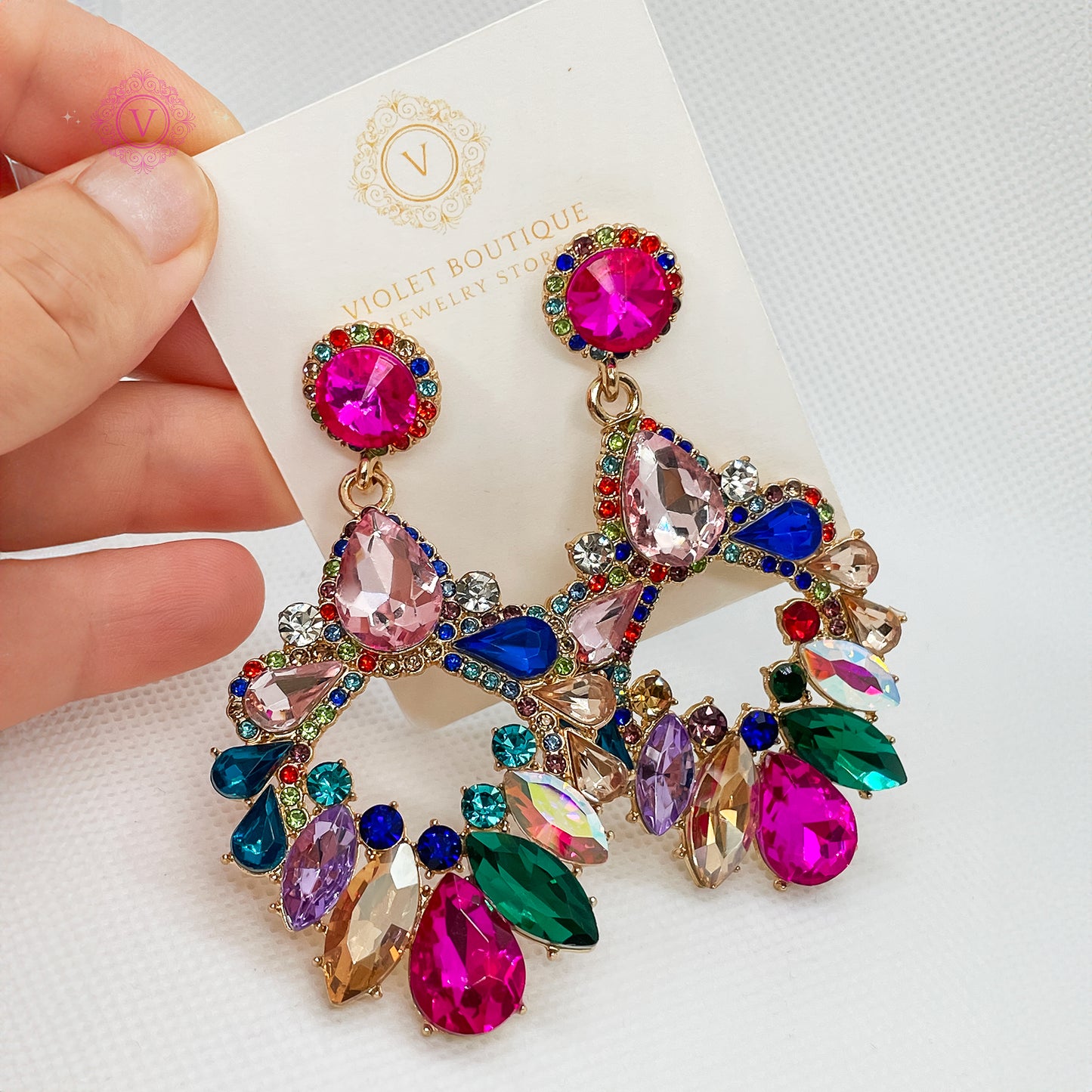 VB Brittany Large Summer Beach Colorful Crystal Earrings.