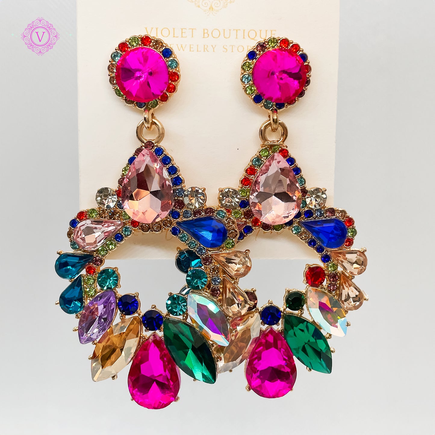 VB Brittany Large Summer Beach Colorful Crystal Earrings.