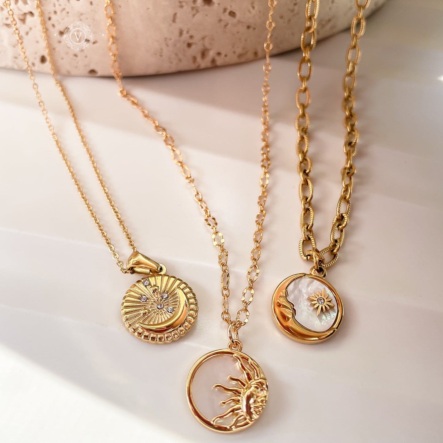 18K Gold Plated Dainty Moon Waterproof Necklace.