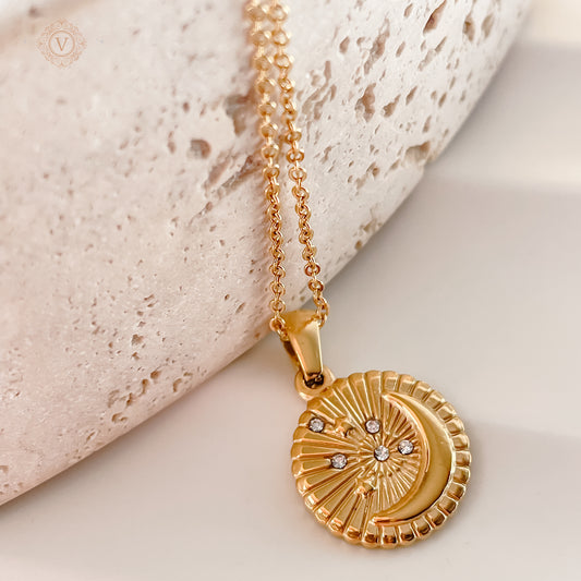 18K Gold Plated Dainty Moon Waterproof Necklace.