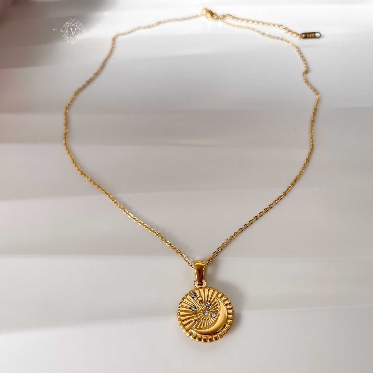 18K Gold Plated Dainty Moon Waterproof Necklace.