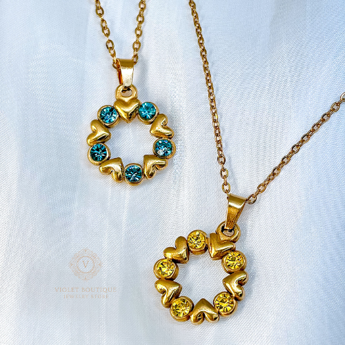 VB Olivia , 18K Gold Plated Necklace, Deep Blue Crystals.